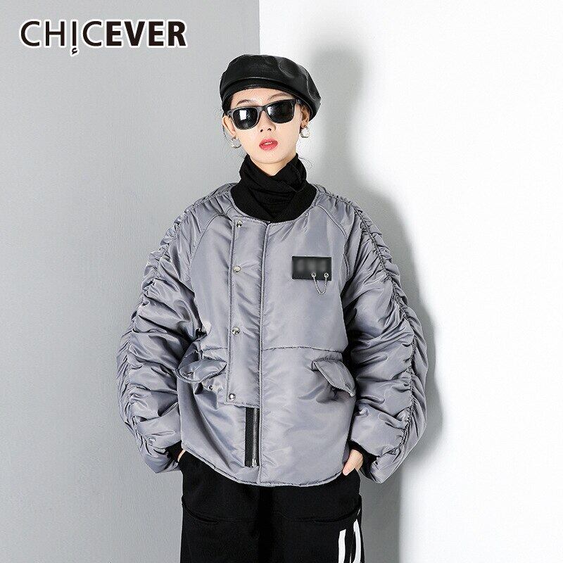 CHICEVERシックパーカスレディーススタンドカラーロングスリーブシャーリングバックレタープリントヒットカラーオーバーサイズコットンコート2020 長袖 6base555147581831