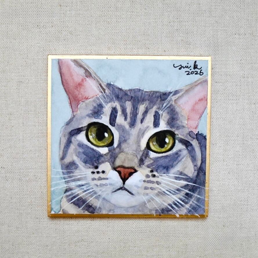 猫の絵 386 水彩画 原画 キジ白 | Forest cat