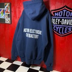 90s USA製　CAMBER プルオーバーパーカー　裏全面サーマル　企業モノ　フーディー　ネイビー