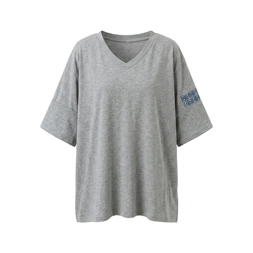 【送料無料】こぎん刺し VネックビッグTシャツ 作:角舘徳子
