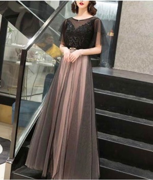 ★送料無料★S(7号)☆レースとスパンコール飾りのロングドレス(OPN2760)