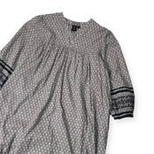 UNIQLO × ANNA SUI ユニクロ アナスイ フローラル 総柄 スキッパー 長袖 ワンピース M/ブラック×ホワイト ゆったりめ レディース