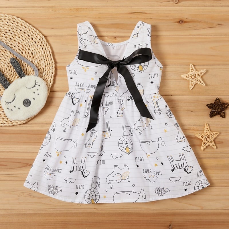 子供服 ワンピース 女の子 キッズ ベビー ノースリーブ リボン 動物 絵 ホワイト コットン ポリエステル 70 90cm P24 海外子供服専門通販サイト リーファ