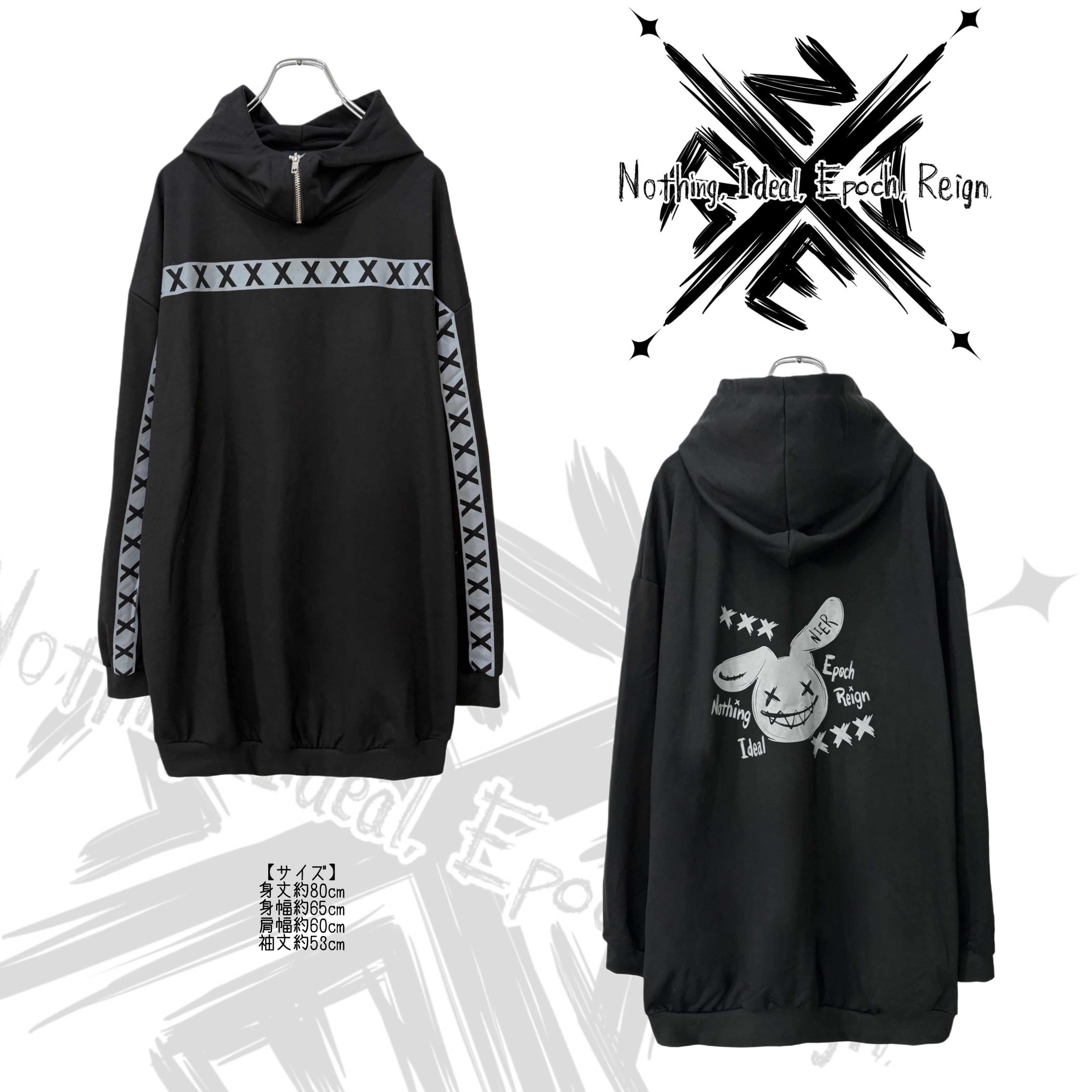 先着39点限定サンキューセール》GRAY CROSS LINE HIGH NECK HOODIE