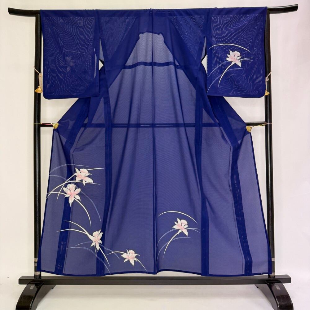 訪問着 付け下げ 絽 夏用 夏 洗える着物 礼装 ポリエステル 裄65.5cm M サイズ 青 6127