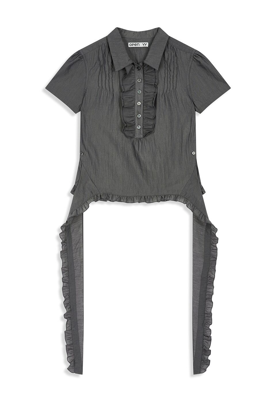 【美品】OPEN YY RUFFLE POLO SHIRT ホワイト S Open YY(オープンワイワイ) RUFFLE POLO SHIRT