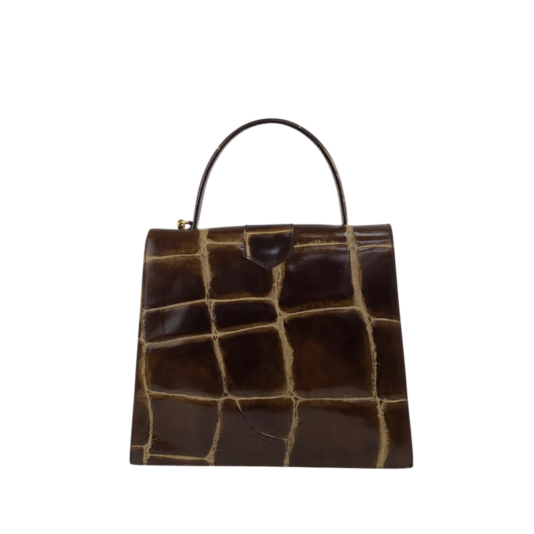 CELINE セリーヌ ハンドバッグ ブラウン ガンチーニ レザー クロコ型