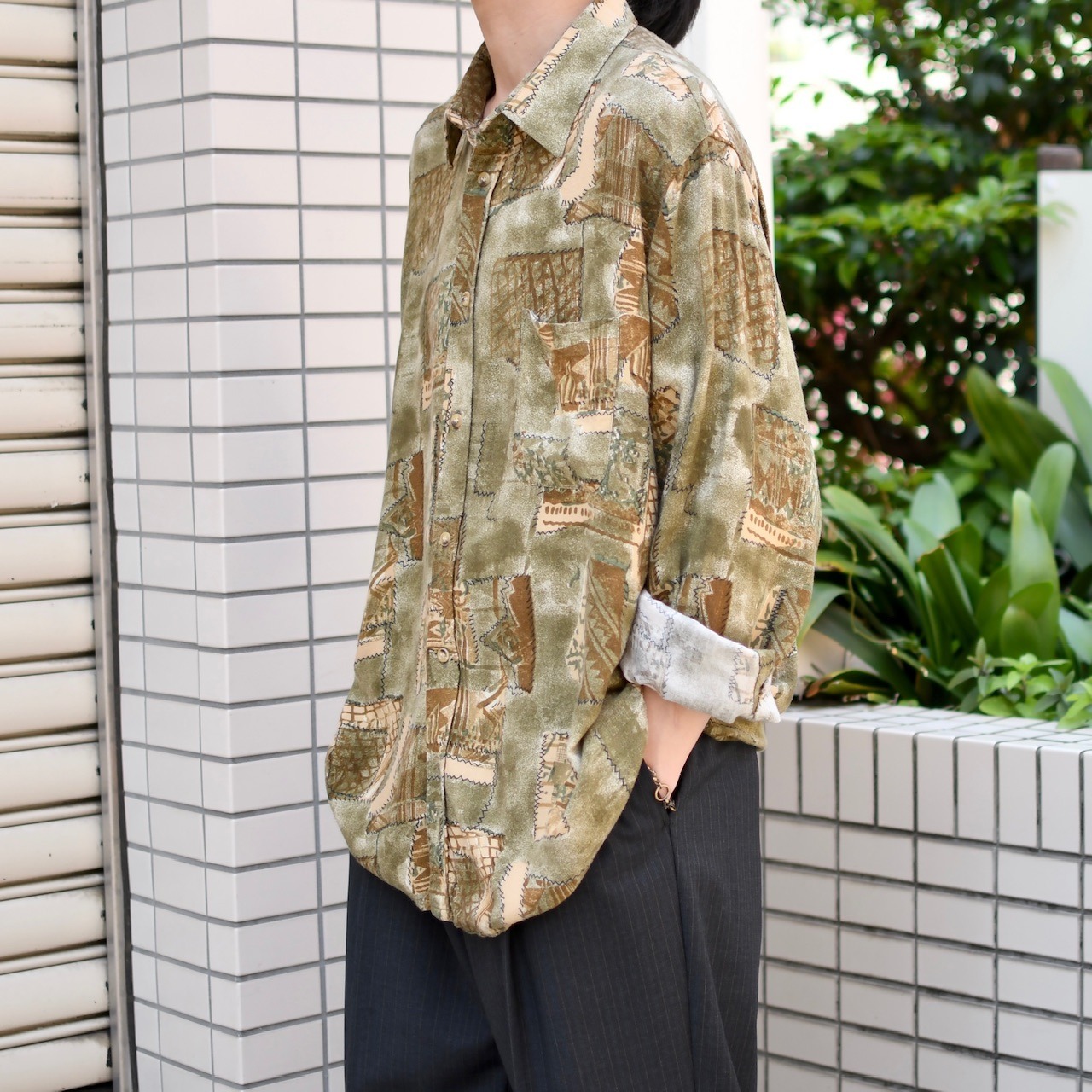 pattern rayon shirt khaki