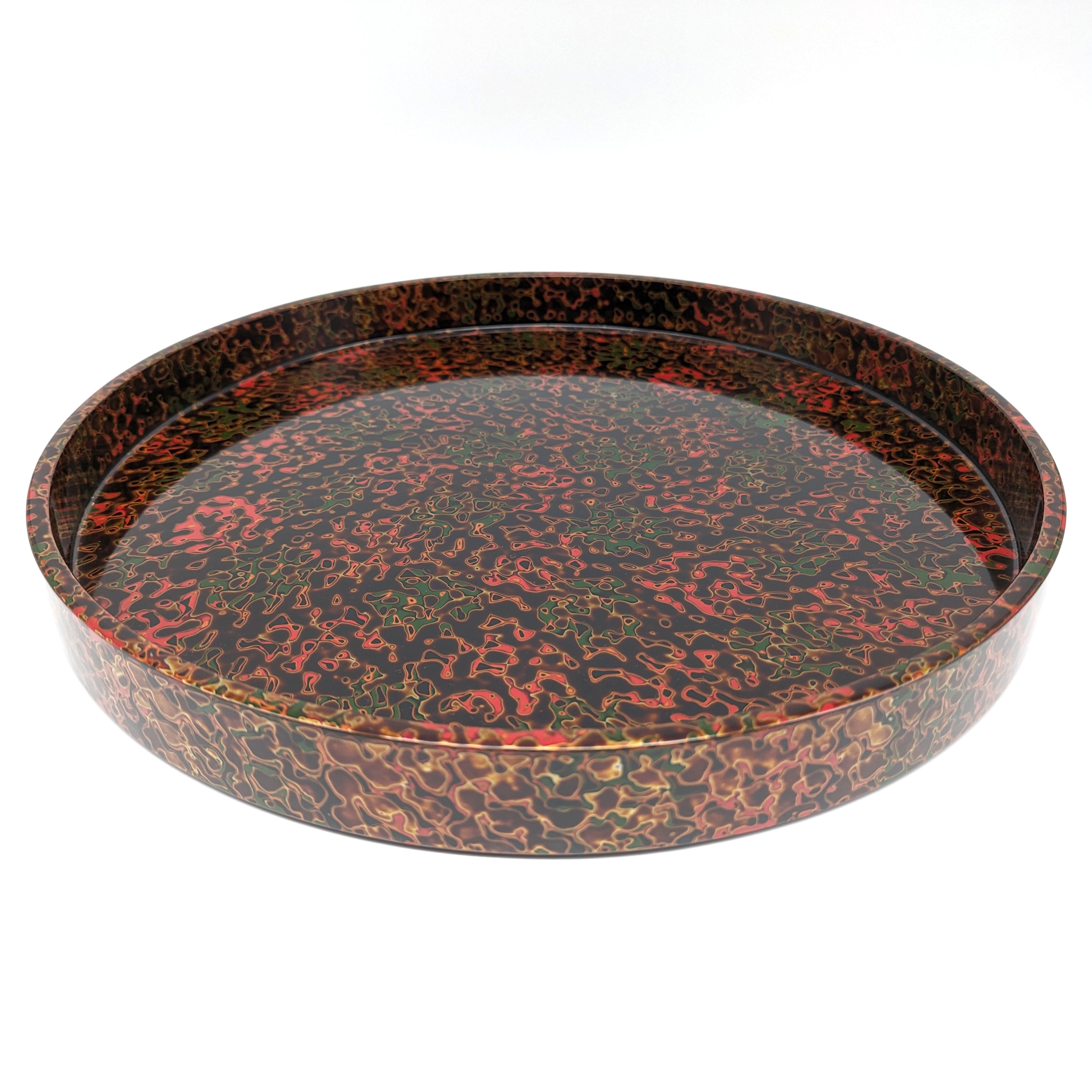 津軽塗（唐塗）バカ塗り・丸盆・お盆・トレー・漆器・No.240613-02