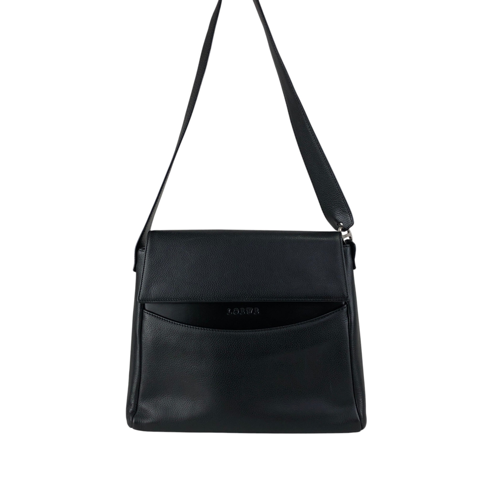 LOEWE ロエベ ショルダーバッグ ブラック ロゴ レザー セミショルダー