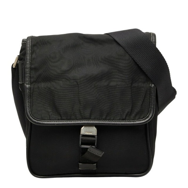 プラダ 三角ロゴプレート 斜め掛け ショルダーバッグ ブラック ナイロン レディース PRADA 【中古】