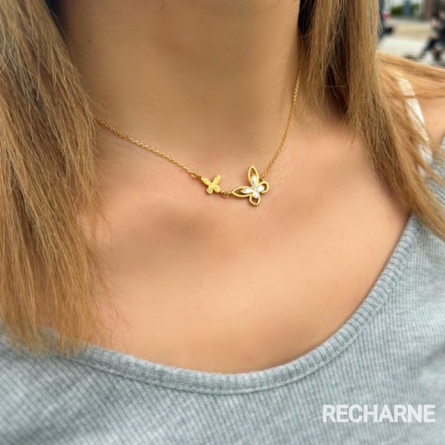 Hawaii an butterfly necklace 24k.ピンク.グリーンゴールドコーティング