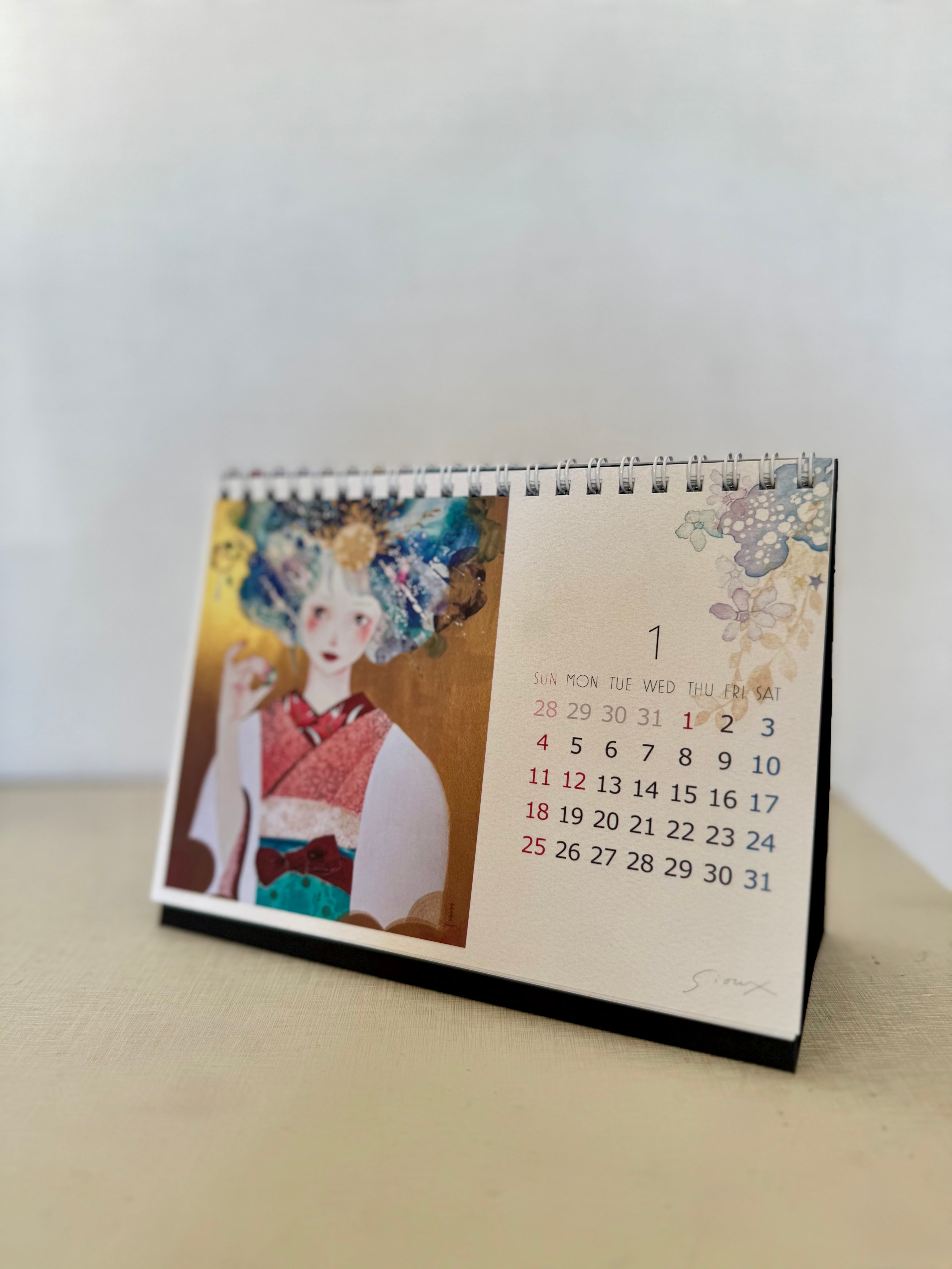 2026フルカラー卓上リング式カレンダー 水彩美人画13ページ | sioux mart