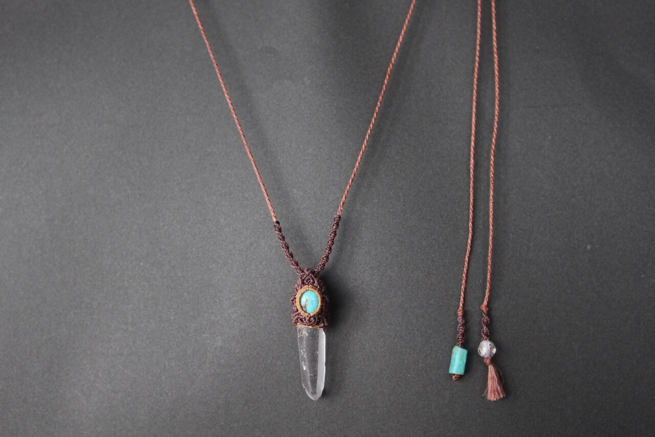 Lemurian Seed Crystal  & Turquoise micro macrame pendant