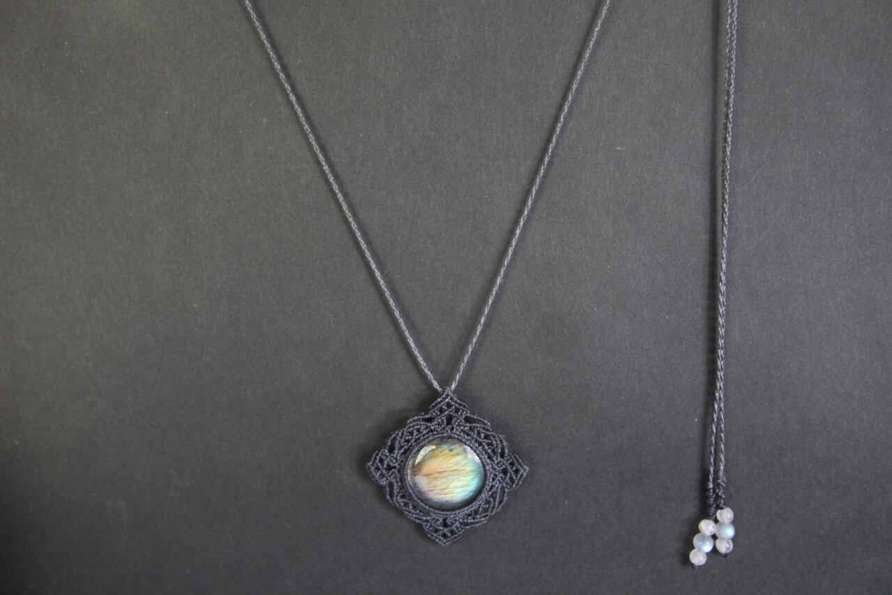 Multi color Labradorite micro macrame mandala pendant