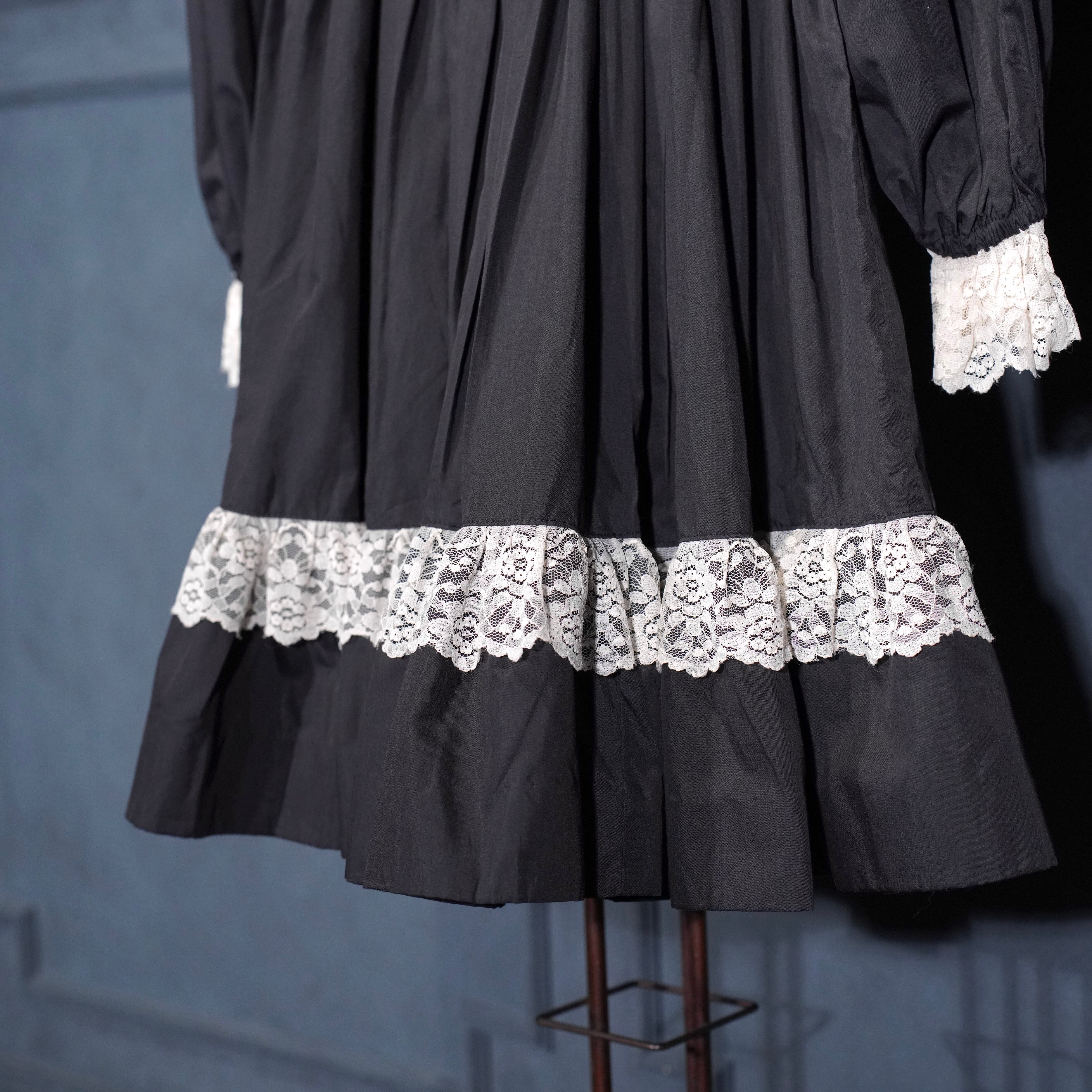 60's～70's USA VINTAGE BLACK COLOR LACE DESIGN DRESS ONE PIECE/60