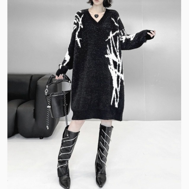 Thorn art knit dress C0731