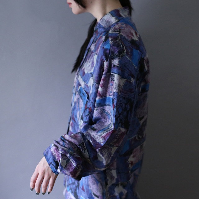 cold coloring art full pattern over silhouette silk shirt