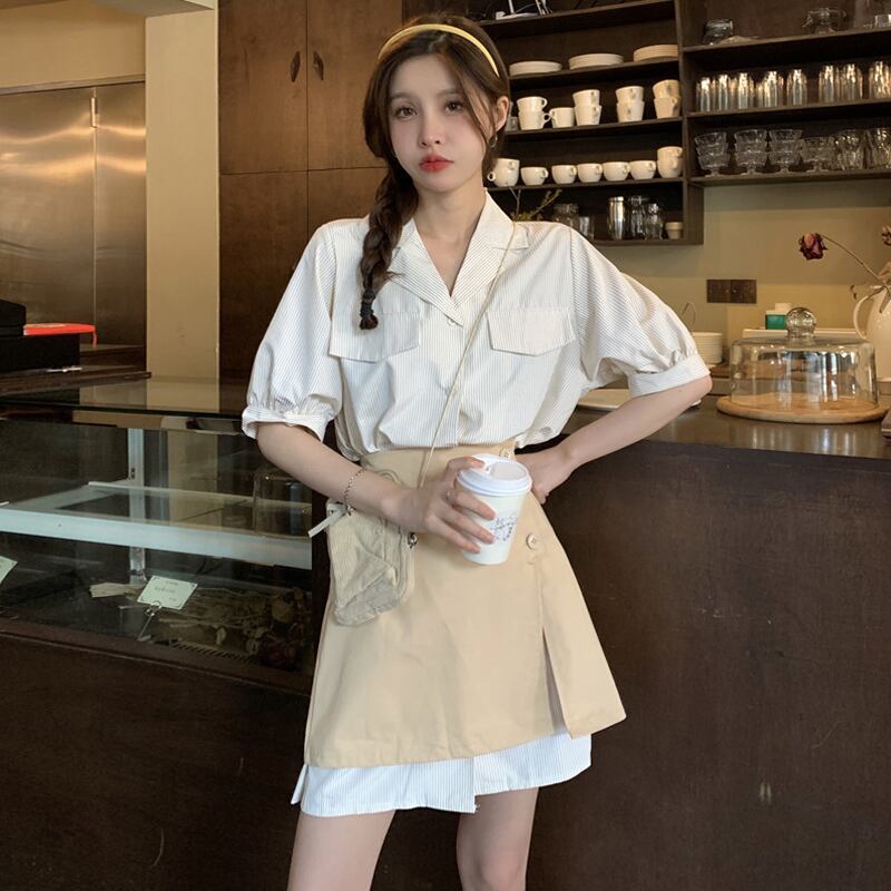 ストライプシャツ ドレス サマーショートスカート ストリート 大人ガーリー スウィート キュート カジュアル 夏物 スーパーモール17210320783