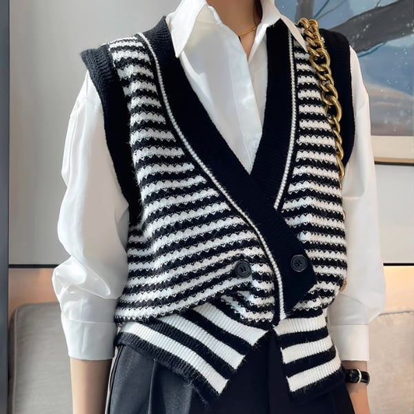 モノトーンボーダーニットベスト A3064