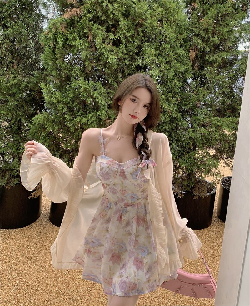 フローラルドレス サマーショートスカート ウェスト 大人ガーリー スウィート キュート カジュアル 夏物 花柄 ブラックストロベリース42001790390