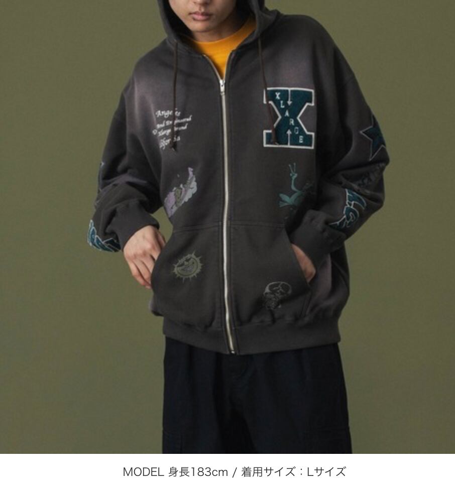 XLARGE ブラック ジップアップパーカー XLサイズ XLARGE パーカー STANDARD LOGO ZIP HOODED SWEATSHIRT メンズ