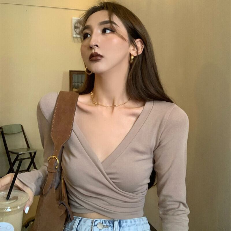 クロスVネックショートTシャツ サマートップス ロング 夏物 ピュア ガールズファッション88614174663