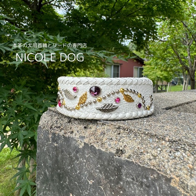 本革 首輪 ホワイト 最高グレード巻き | NICOLE DOG STORE