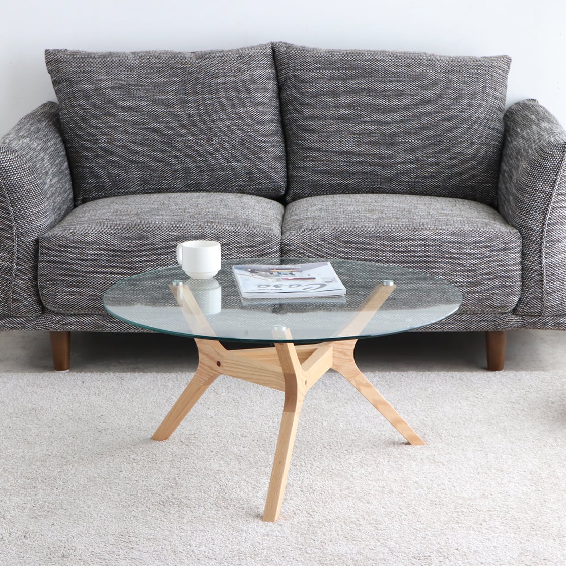 組み立て品 モダンガラステーブル アモールナチュラル | 家具の通販