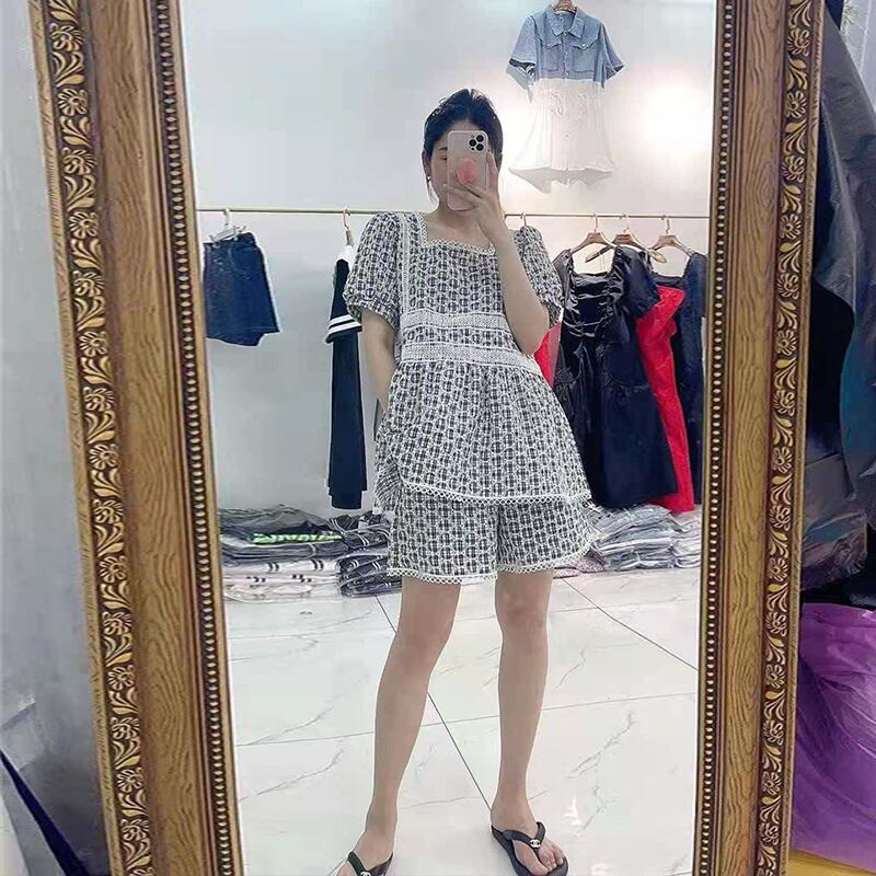 サマードレス カラーウェストトップス 薄手ショーツ Tシャツ 大きめサイズ 夏物 ブルマー スクウェア ミックスインファッション37599263855