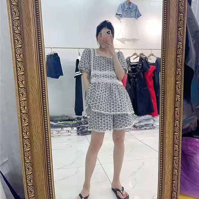 サマードレス カラーウェストトップス 薄手ショーツ Tシャツ 大きめサイズ 夏物 ブルマー スクウェア ミックスインファッション37599263855