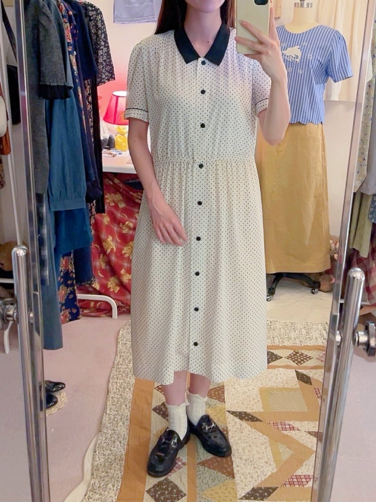 bicolor dot gather one-piece