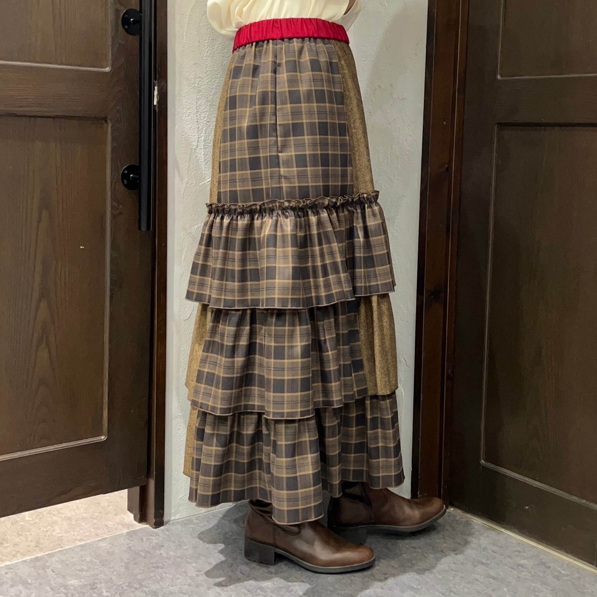 ♡2025W♡トーマスマグパイ♡ヘリンボーン×チェックスカート 茶 6c21700b1d38ea279d59932efe9c94