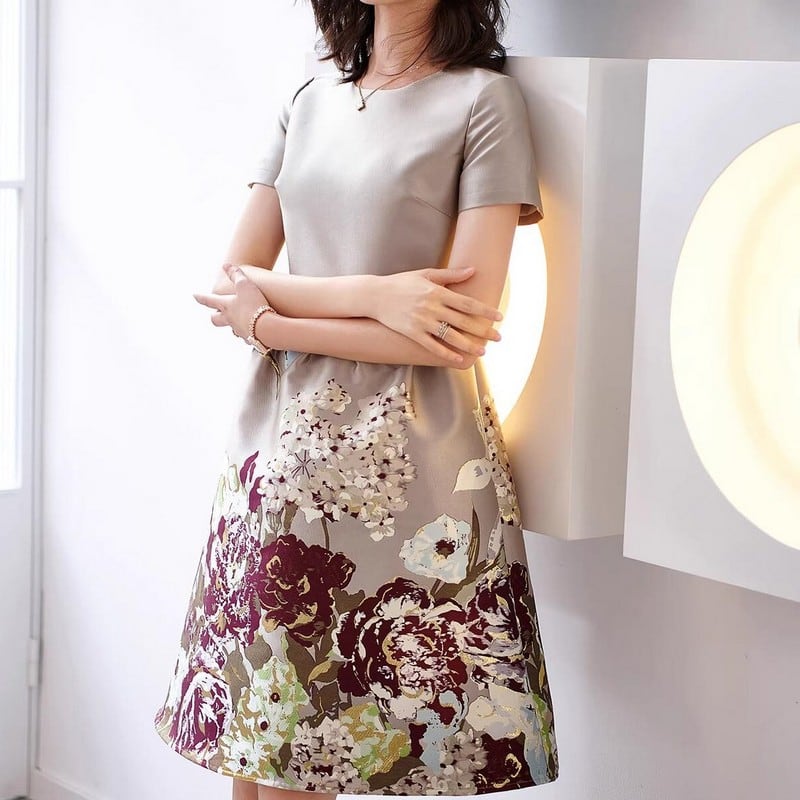 フラワージャガードドレス D0087