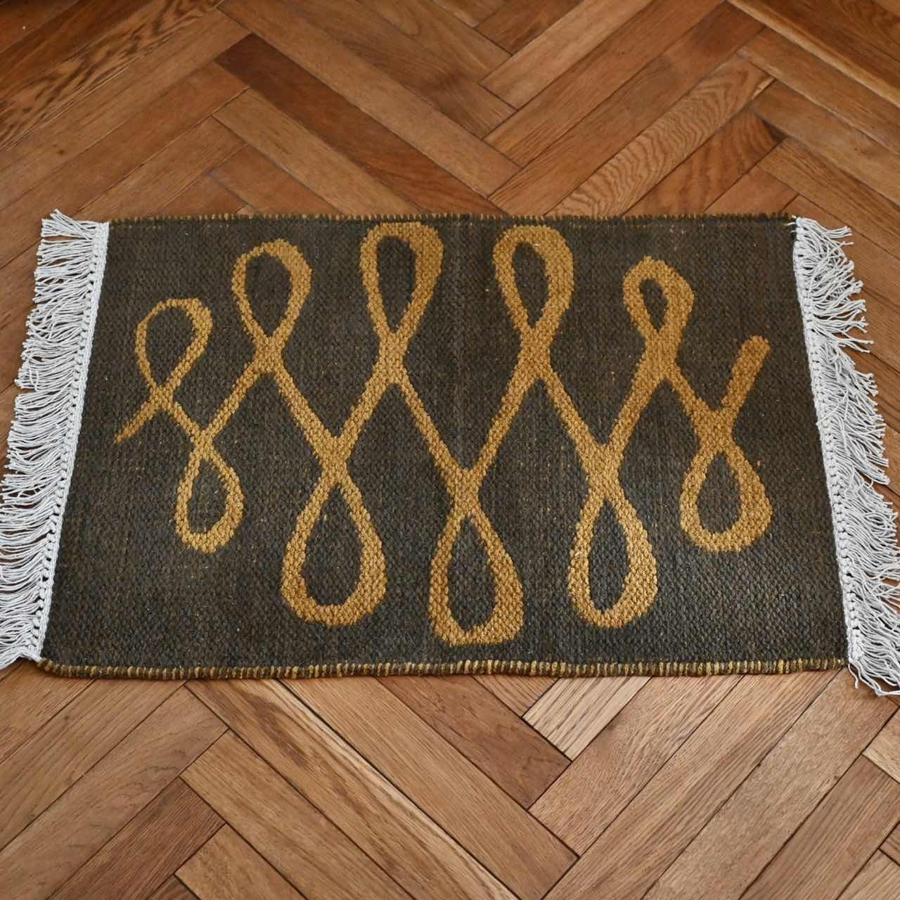 フォークアートラグ｜ブラウン 茶色 マスタード おしゃれ 織りマット