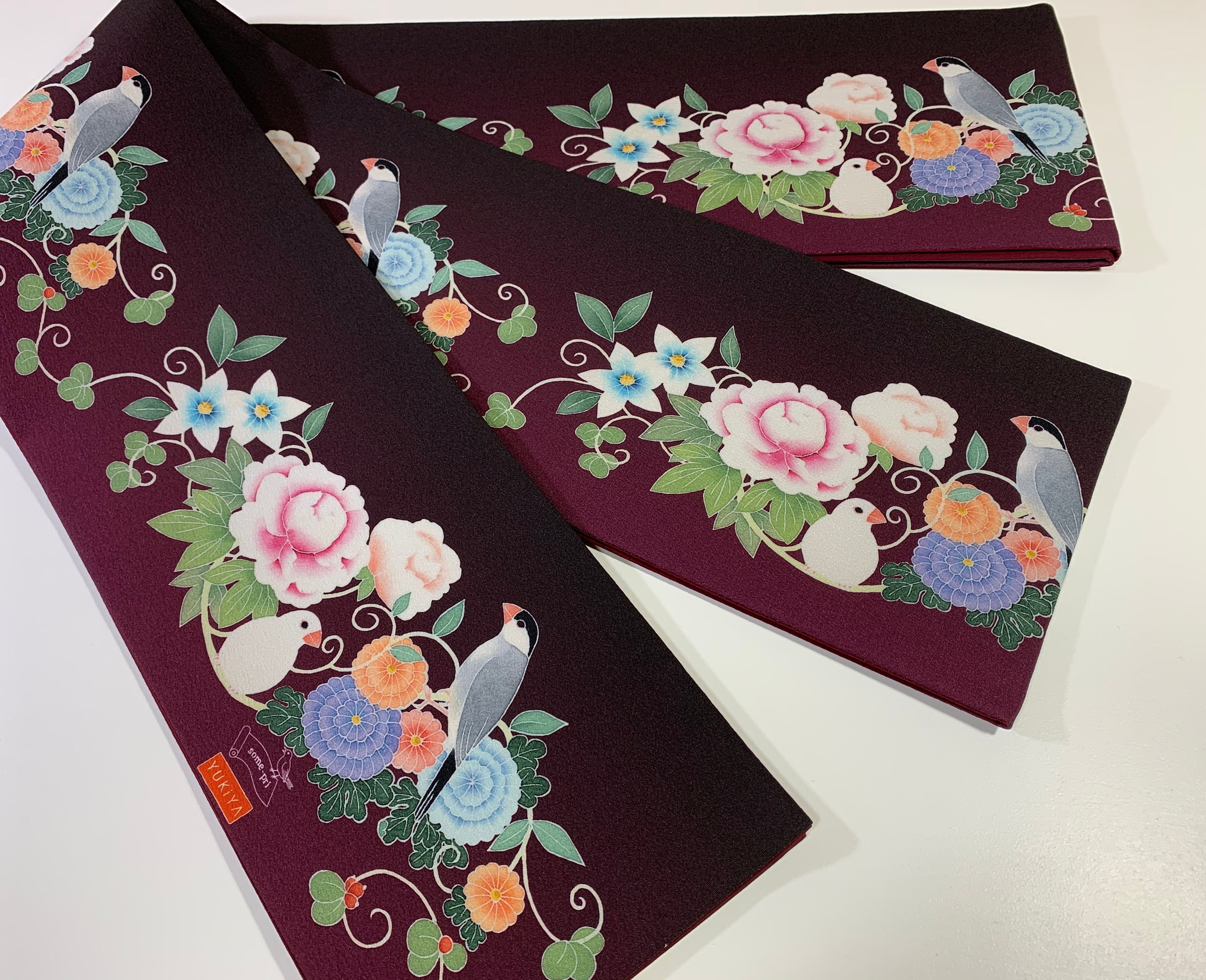 即納品】some-pri 半幅帯「文鳥花飾り」エンジgd | 染工房ユキヤ