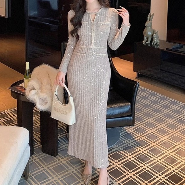 Long Sleeve Midi Tight Dress　　V3095