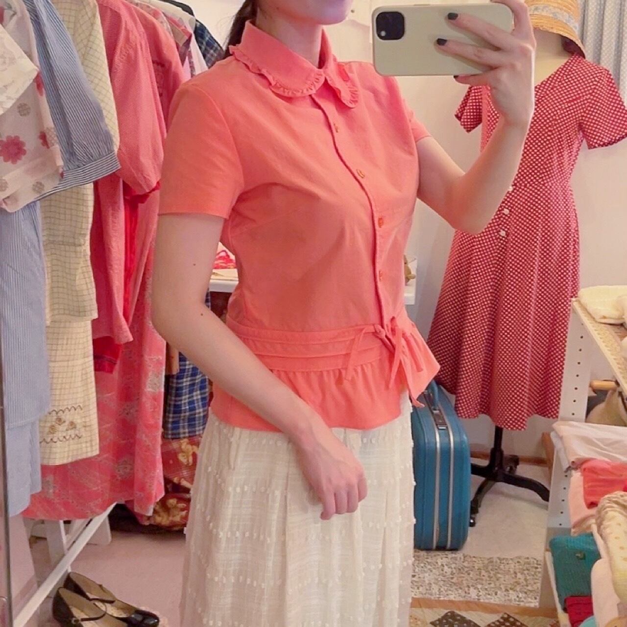 fluorescent pink frill blouse