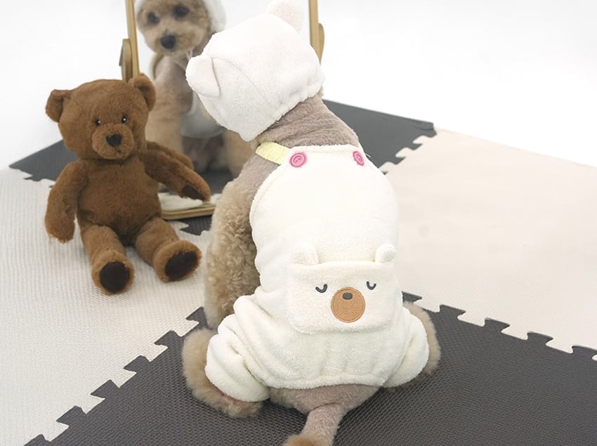 sleepy bear all in one set S ~ XL 2color / 犬服 秋冬 新作 もこもこ フリース オールインワン 帽子 セット 可愛い 犬の服 暖かい ドッグウェア ペット ワンコ服 小型犬 中型犬 猫 ロンパース tsu44