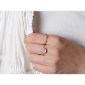 S925 PETIT STONE THIN RING -RAINBOW MOON STONE-