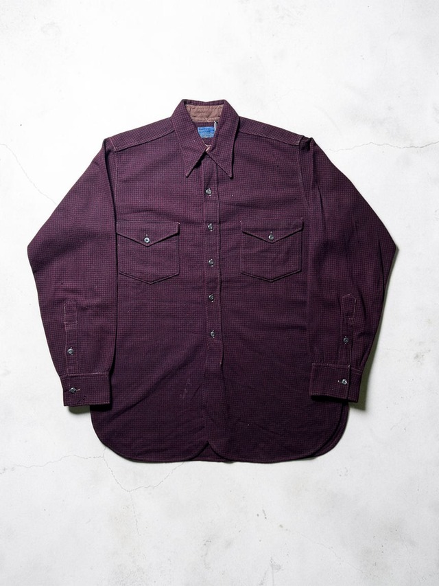 ［40-50s］PENDLETON Burgundy Black Micro Check Double Pocket Western Short Sleeve Shirt