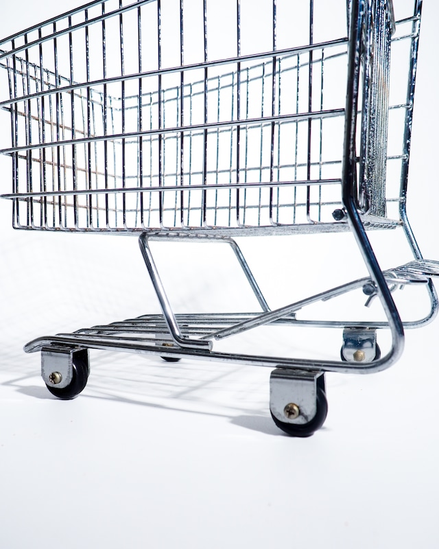 steel shopping cart with rolling wheels