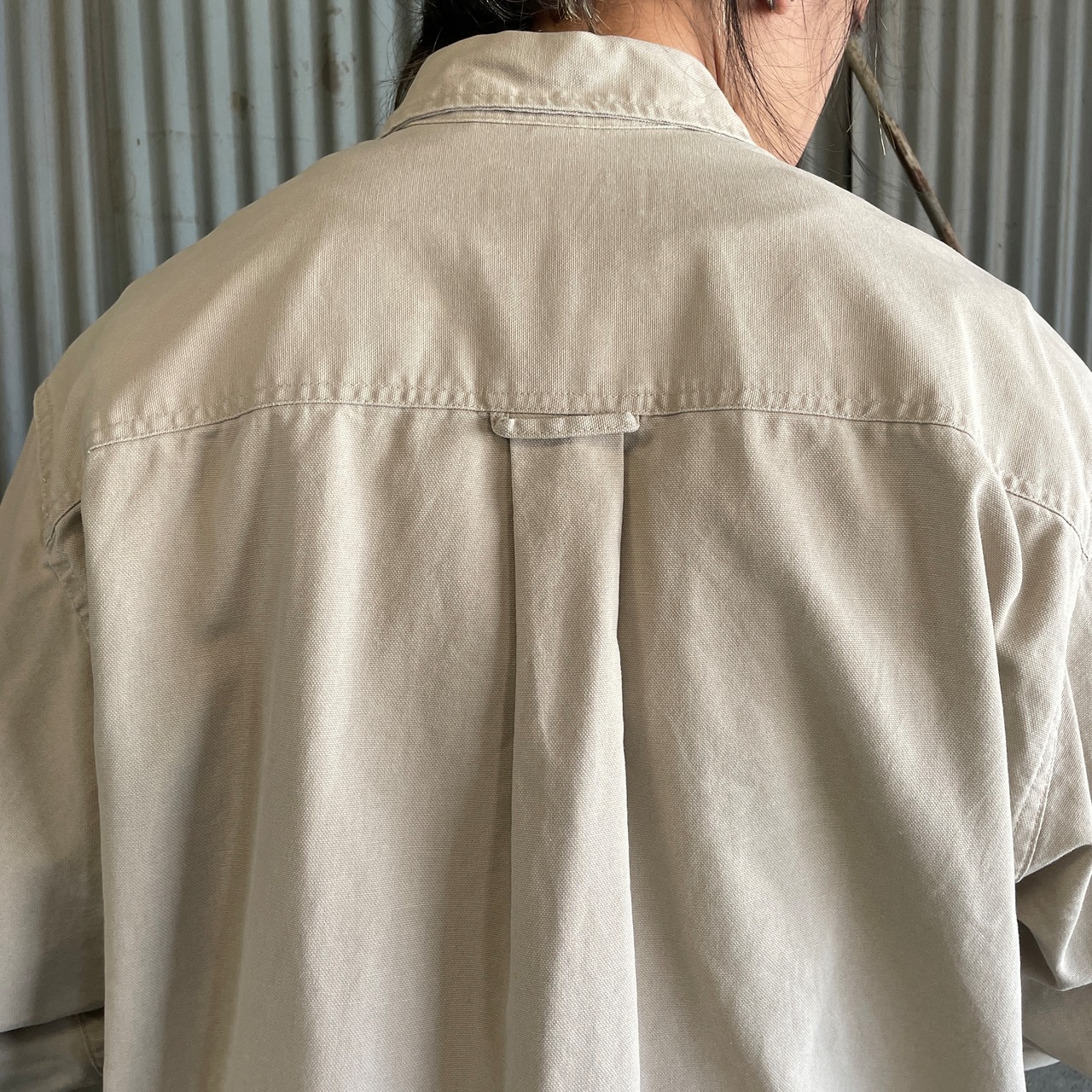 USA製 90年代 Eddie Bauer エディーバウアー ダック地 長袖 シャツ 