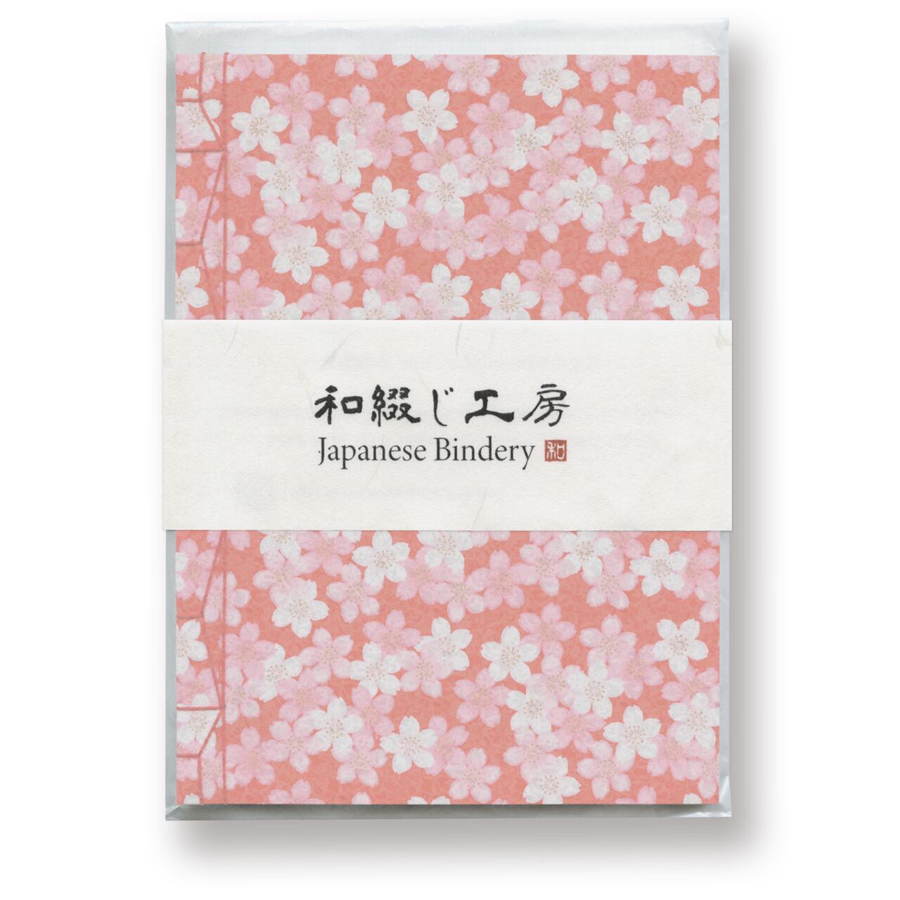 紅白桜 — Red background with cherry blossoms in Japanese bound
