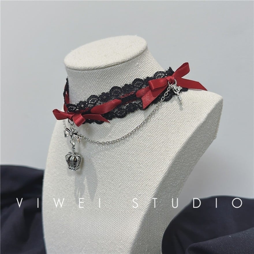クラウン チャーム リボン レース チョーカー ゴスロリ 地雷系