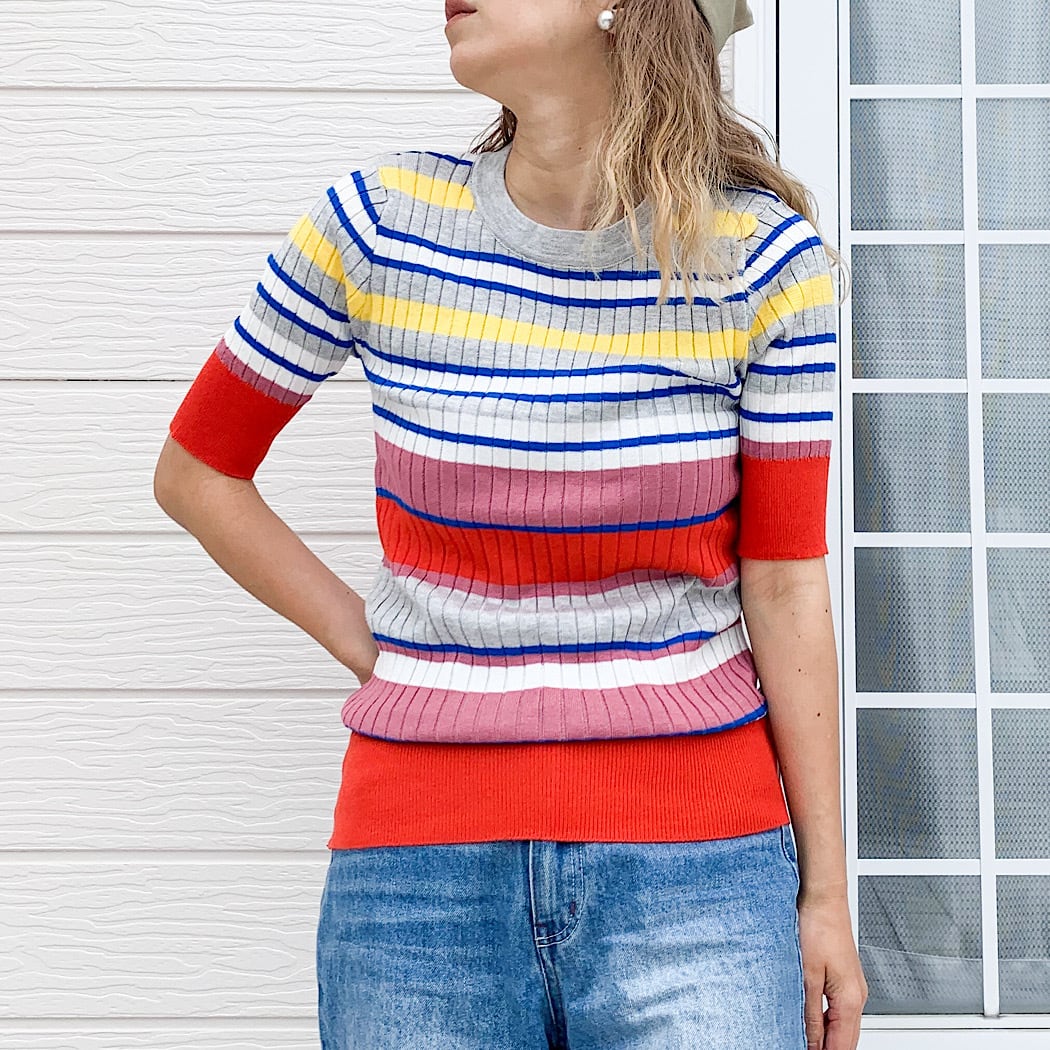 【WEB限定】マルチボーダーリブニット