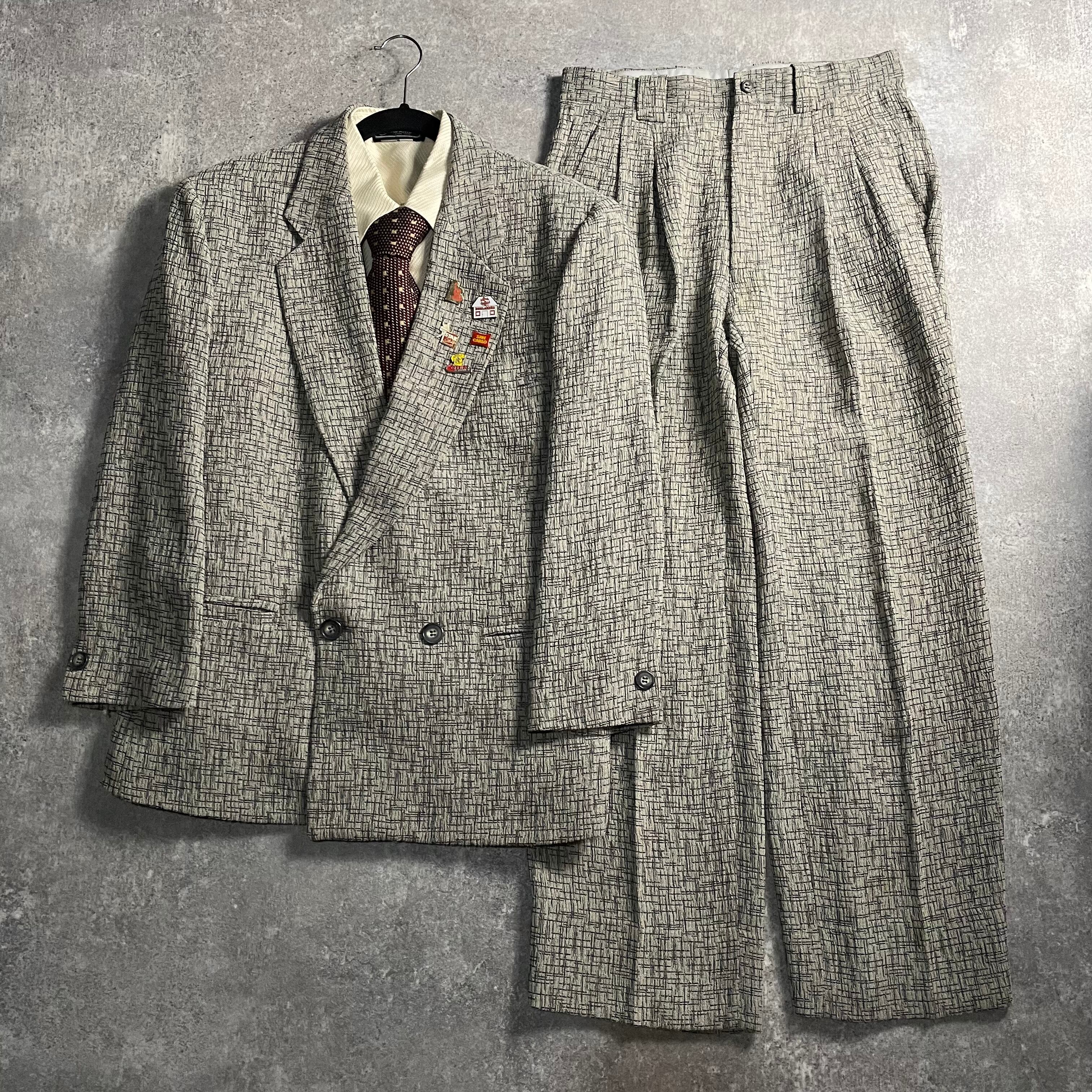 ヴィンテージ ユーズド 古着 ダブル セットアップ ストライプ グレージュ