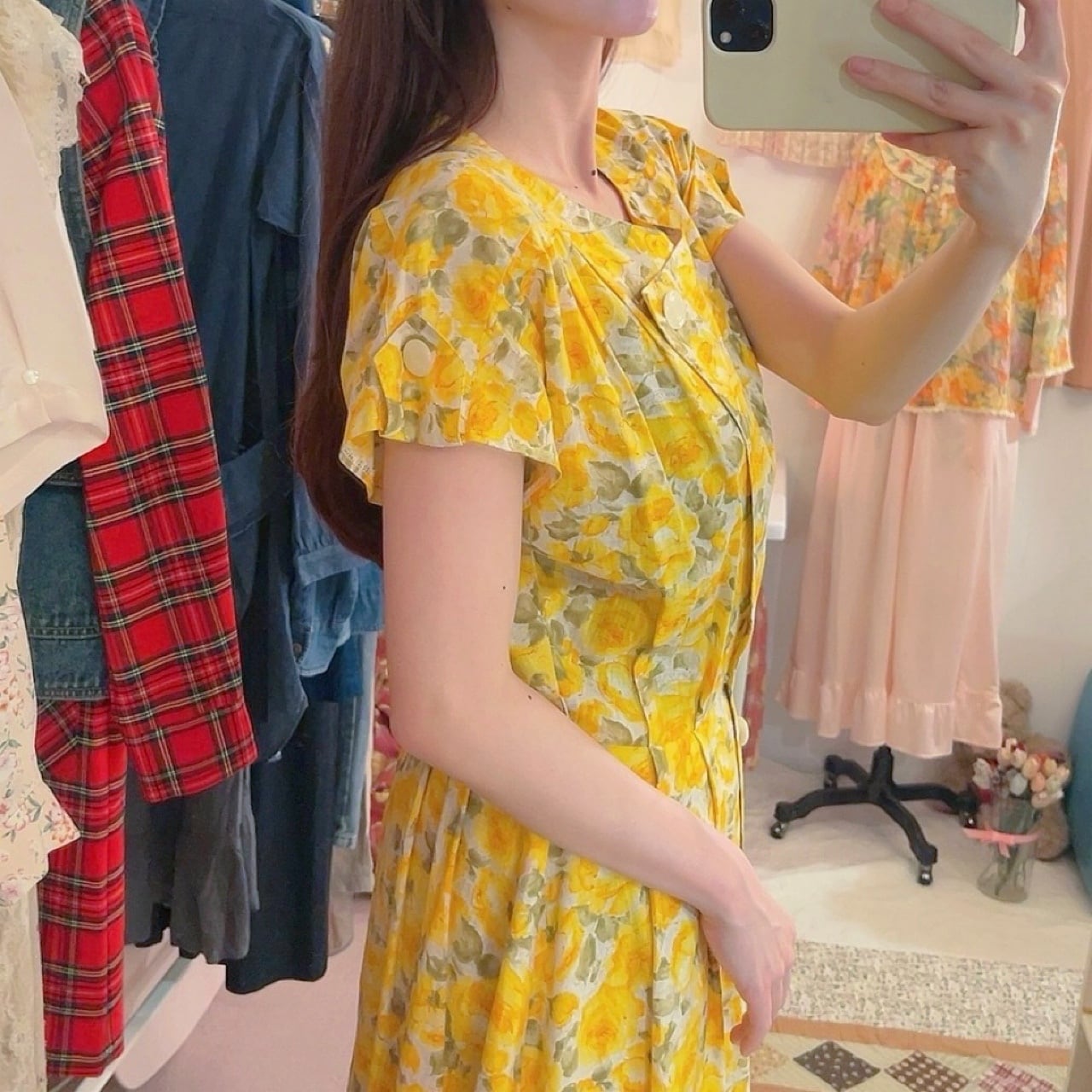 yellow rose white button one-piece