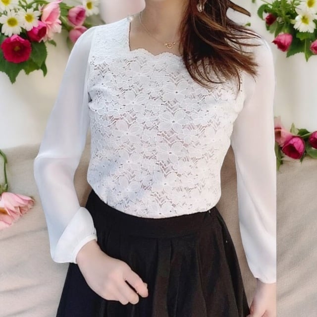 CLOSE SALE★st2044g-リボン&レースブラウス