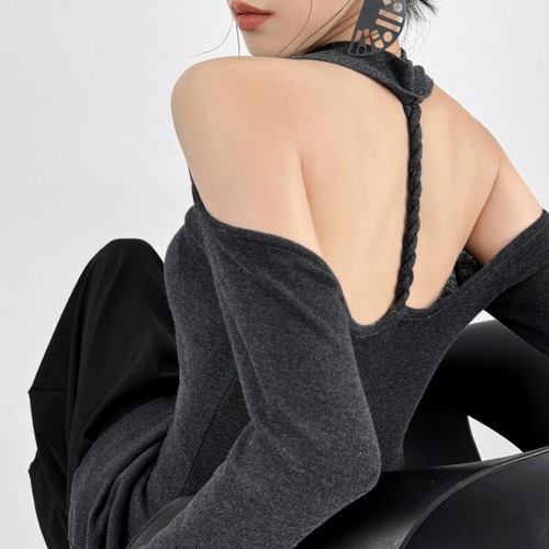 off shoulder drape knit tops / l0129